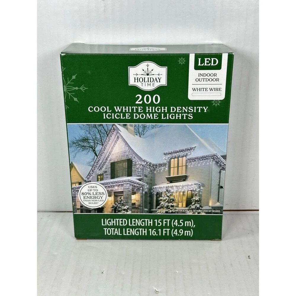 Holiday Time 200-Count Cool White LED High-Density Icicle Dome Lights NEW